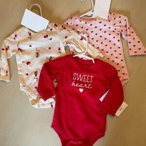 Lot of 3 Long Sleeve Matching Girl Valentine's Day Onesies